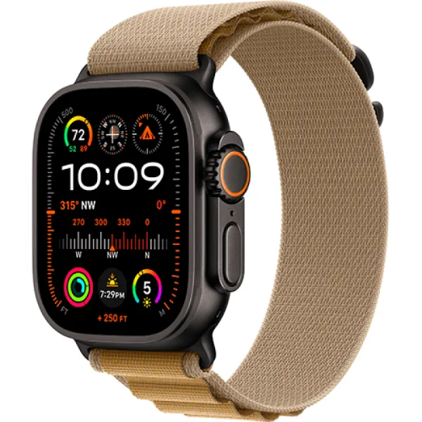 Apple Watch Series Ultra 2 49mm Black Titanium Case with Tan Alpine Loop M