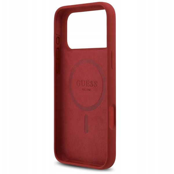 Guess для iPhone 17 Pro Max чехол Liquid silicone Gold metal logo & Camera Hard Magenta (MagSafe)